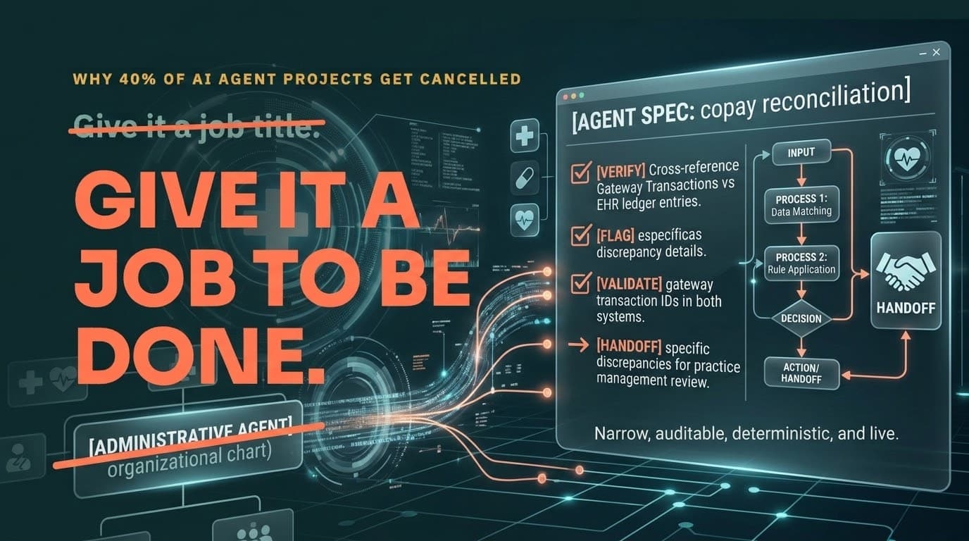 Give your AI agent a job to be done, not a job title: a narrow, auditable copay reconciliation spec
